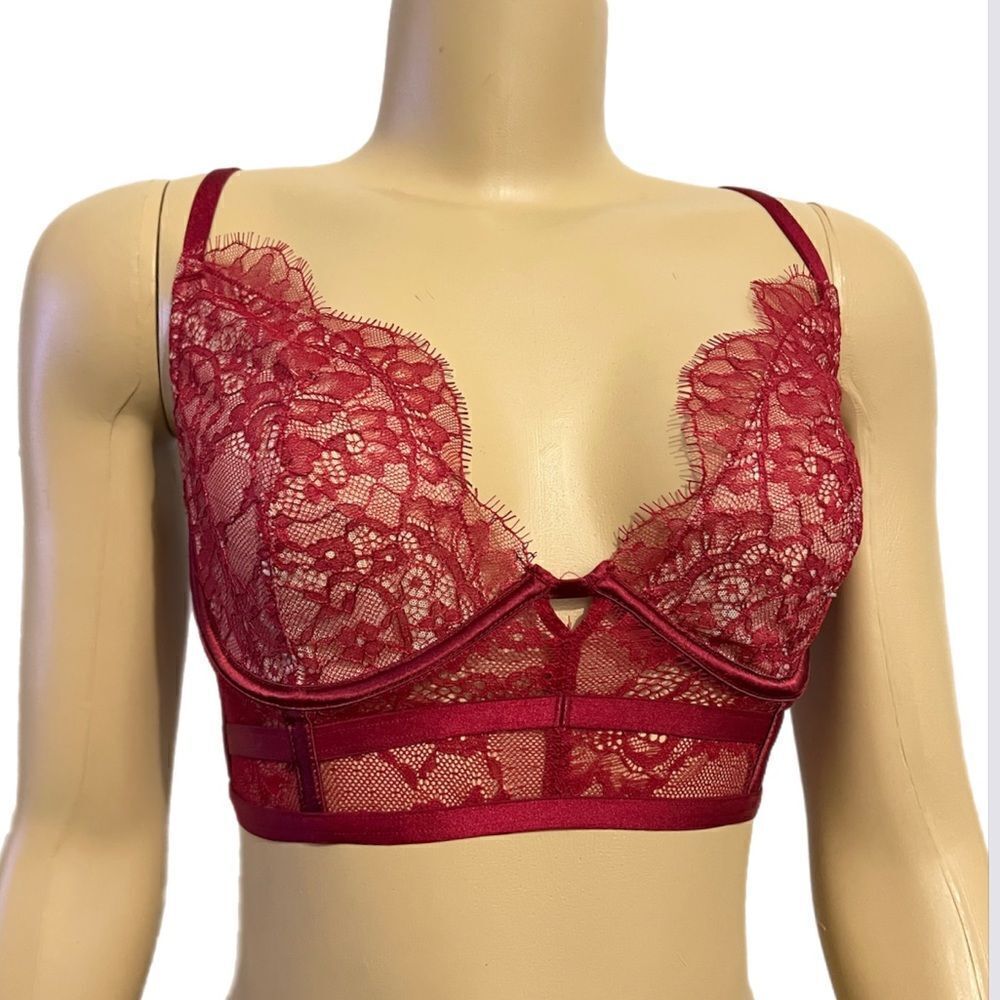 Victoria’s Secret Very sexy unlined Demi longline lace underwire bra maroon
